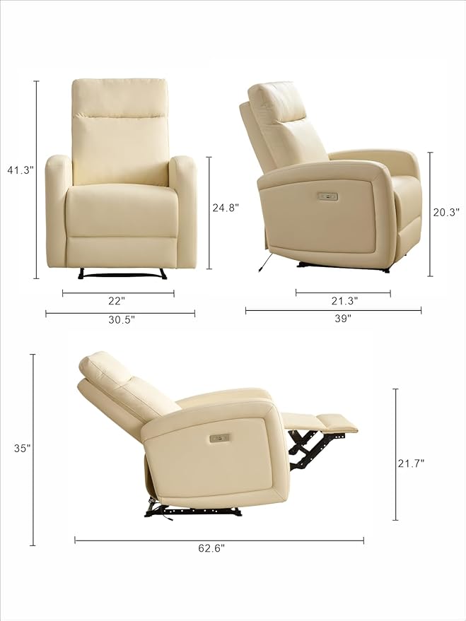 Leather Recliner Chair,Power Recliner Chair with Power Headrest Type-C Charger for Adult, Electric Recliner Sofa for Living Room & RV, White