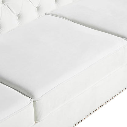 LEVNARY White Velvet Chair for Bedroom, Upholstered Sofa Chair with High Back, Mid-Century Modern Armchair with Solid Wood Legs, Single Couches for Living Room (White)