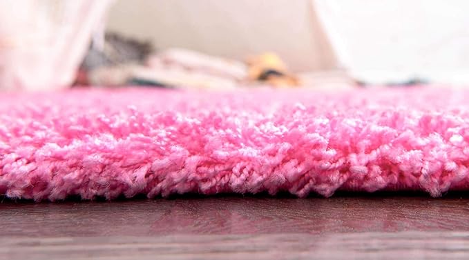 Unique Loom Solid Shag Collection Area Rug (8' Round, Taffy Pink)