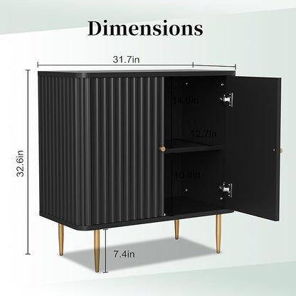 HLR Sideboard Buffet Cabinet with Fluted Texture, White Accent Cabinet with 2 Doors, Modern Credenza Storage for Kitchen Living Room, Entryway (Black, 2Piece)