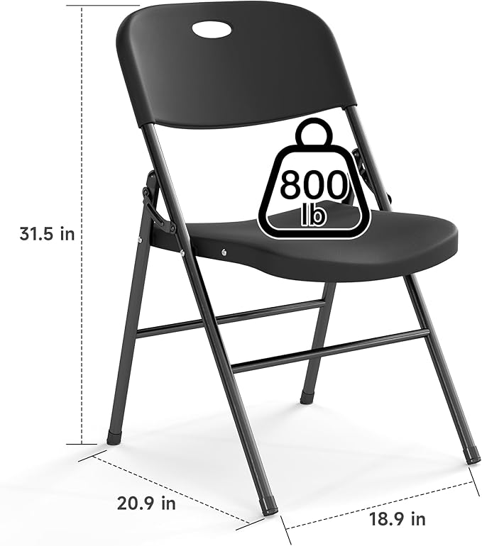 50 Pack Folding Chair, 800 Weight Limit Heavy Duty Plastic Folding Chair Portable Seating for Indoor Outdoor Events, Wedding, Party, Restaurant, Meeting Room Black