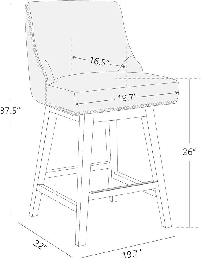 CHITA Counter Height Swivel Bar Stools Set of 2, FSC Certified Upholstered Counter Stools, Modern Swivel Barstools with Wood Legs for Kitchen Island, 26" Seat Height, Fabric in Ivory