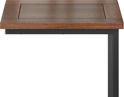 SIMPLIHOME Skyler 16-inch Wide Solid Mango/Metal Industrial C-Shaped End Table in Dark Cognac Brown/Black for Living Room, Office, or Bedroom, Assembled