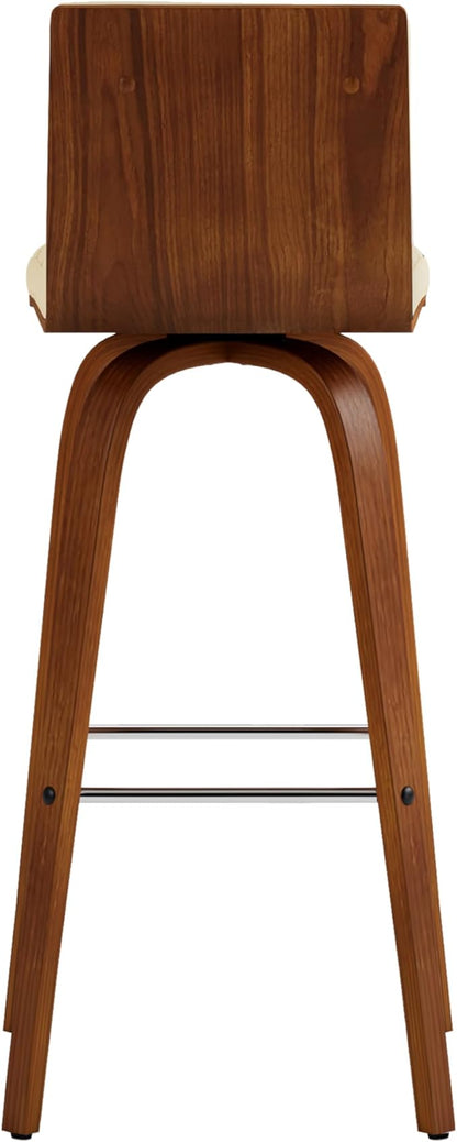 Vienna 30" Swivel Bar Stool in Walnut Wood Finish with Cream Faux Leather - Set of 2