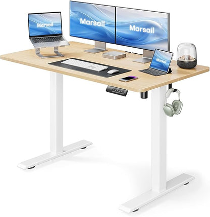 Marsail Electric Standing Desk,Adjustable Height Stand up Desk, 40 x 24 Inch Home Office Furniture Computer Desk, 4 Memory Preset with Headphone Hook, Cable Organizer, Maple