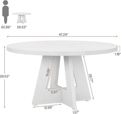 Tribesigns Farmhouse Dining Table, 47 Inch Round Dinner Table for 4, Rustic Round Dining Room Table for Home Dining Room Living Room (White)