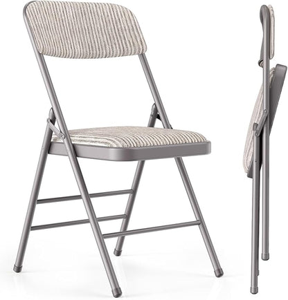 Commercial Grade Folding Chair with Padded Fabric Cushion（16"X16" |Double-hinged Legs Luxury Style|4.5kg Capacity Max Weight 150Kg for Home and Office,Indoor and Outdoor Events (2, Fabric-Beige)