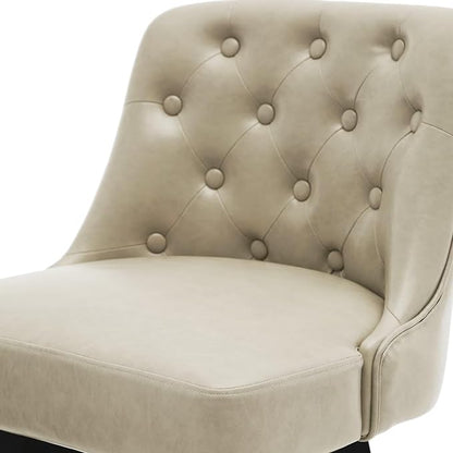 MINCETA Bar Stool, PU Leather Barstool, 30 Inch Upholstered Counter Stool with Low Tufted Back and Footrest, Swivel Counter Height Barstool for Kitchen Island Home Bar Khaki