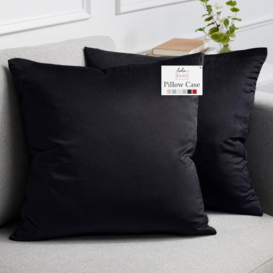 lalaLOOM Velvet Throw Pillow Covers, Set of 2, 18x18 Decorative Square Pillows Home Decor, Soft Accent Cases, Silky Machine Washable Pillowcases for Sofa, Couch, Bedroom, Living Room, Jet Black