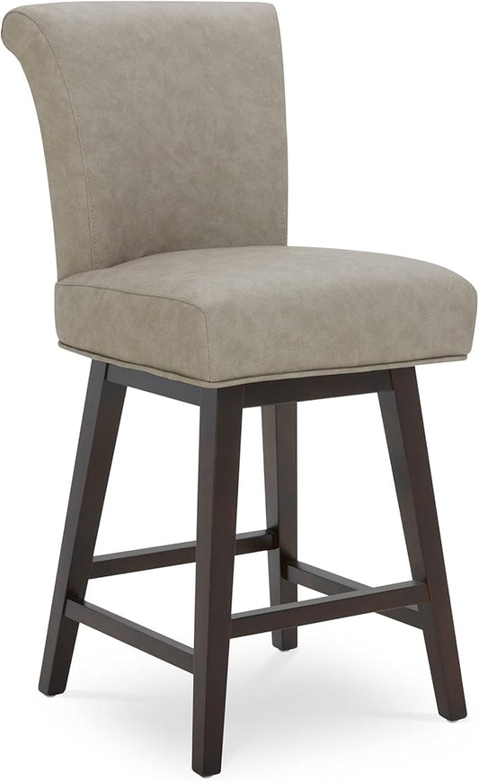 CHITA 26 Inch Counter Height Swivel Bar Stool, FSC Certified Modern Upholstered Faux Leather Swivel Barstool Chair with Back, Stone Gray
