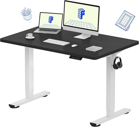 FLEXISPOT EN1 One-Piece Standing Desk, 48 x 30 Inches Electric Height Adjustable Desk for Home Office (White Frame + Black Desktop, 2 Packages)