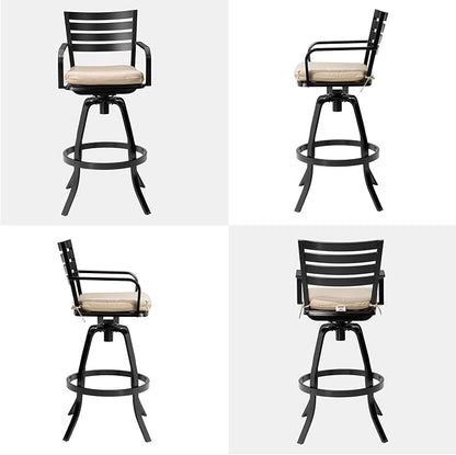 Pellebant 29.5" Outdoor Bar Stools Set of 8, Aluminum Swivel Patio Bar Height Stools with Footrest & Backrest,Rust-Proof Patio Stool Chairs for Deck Lawn Garden,Beige