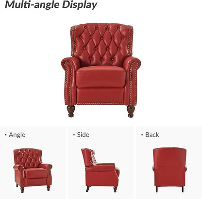 HULALA HOME Genuine Leather Recliner Chair Set of 2 w/Solid Wood Feet, Modern Adjustable Tufted Push Back Arm Chair w/Rivet Decoration, Home Theater Seating Reclining Sofa for Living Room, RED