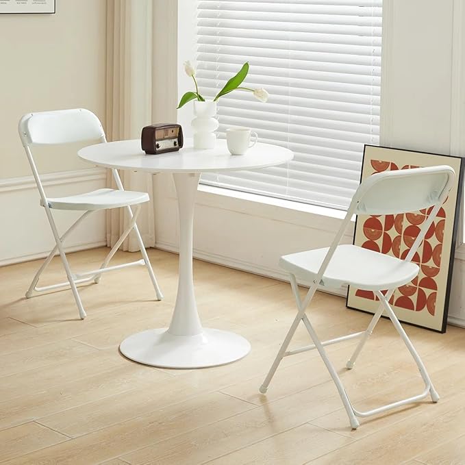 SEALAMB Plastic Folding Chairs 10 Pack, White Commercial Portable Indoor/Outdoor Chairs for Home Office, Wedding, Events Parties with Steel Frame, 350lbs Capacity (White-Plastic, 10 Pack)