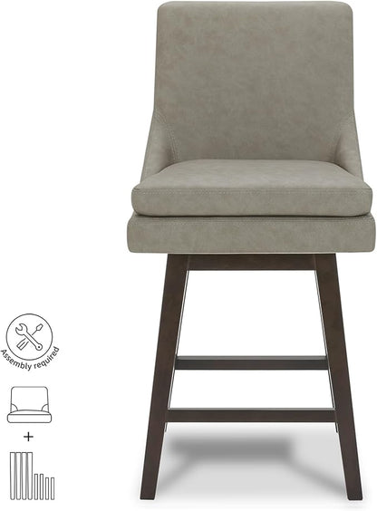 CHITA Counter Height Swivel Bar Stools Set of 3, FSC Certified Upholstered Faux Leather Barstool Chairs with Back, 26.8" H Seat Height, PU Leather in Stone Grey