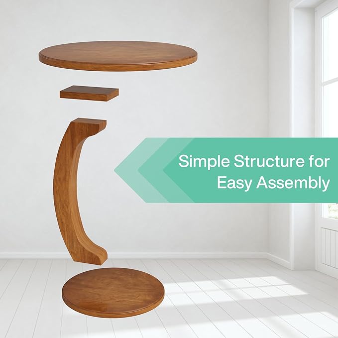 Tribesigns C-Shaped End Table Set of 2, Wooden Round Side Sofa Table, Couch Side Table, Mid-Century Modern End Table, Small Side Table, Boho Side Tray Table for Living Room, Brown