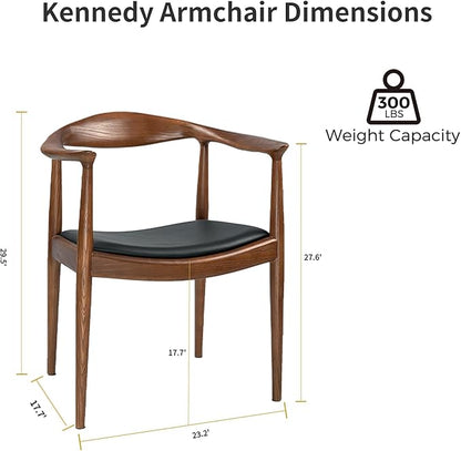 Tomile Upholstered Dining Chair Kennedy Armchair, Mid Century Modern Kitchen & Dining Chairs with PU Leather Cushion Seat, Hans Wegner Elbow Chair for Living Room Bedroom Office (Walnut Color)
