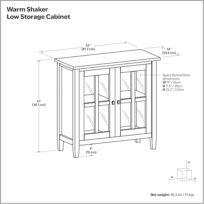 SIMPLIHOME Warm Shaker SOLID WOOD 32 inch Wide Transitional Low Storage Cabinet in Tobacco Brown for the Living Room, Entryway and Family Room