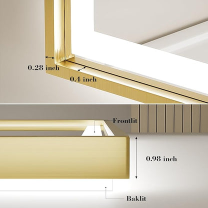 LED Bathroom Mirror, 40x30 Inch Frontlit & Backlit Gold Framed Lighted Mirror,Wall Mouted Vanity Mirror with Lights,Double Lights Strips,Anti Fog Stepless 3 Colors Temperature & Dimmable