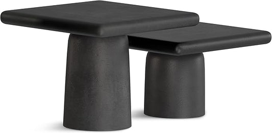 SIMPLIHOME Zachary Coffee Table 2-Piece Set - 42 inch Wide Cast Aluminum Square Living Room Tables in Graphite and Black Nickel, Contemporary Nesting Center Table Set with Flexible Style, Assembled