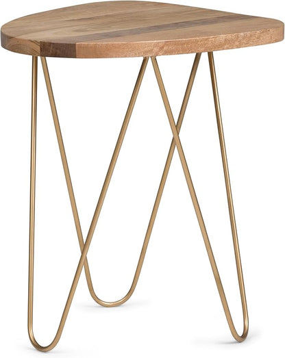 SIMPLIHOME Patrice Modern 18 inch Wide Metal and Wood Accent Side Table in Natural, Gold for the Living Room and Bedroom