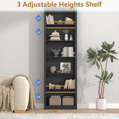 75" Tall Bookshelf & Bookcase, 6-Tier Adjustable Storage Shelves, Book Shelf with Anti-Tipping Device, Floor Standing Modern Display Rack for Living Room, Bedroom, Office, Black