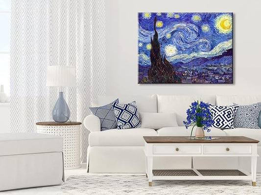 Wieco Art Classic Abstract Giclee Canvas Prints Wall Art for Living Room Home Office Decor Large Starry Night by Van Gogh Famous Artwork Modern Stretched Landscape Pictures