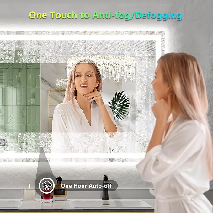 66x36 Inch RGB LED Bathroom Mirror Front Light and RGB Backlit Lighted Vanity Mirror for Bathroom Wall Mounted Dimmable Anti Fog Memory Shatter-Proof IP54 Waterproof Horizontal/Vertical
