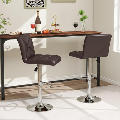 COSTWAY Bar Stools Set of 4, Modern PU Leather Swivel Bar Chairs, Height Adjustable Upholstered Barstools with Premium Gas Rod, Sturdy Footrest, Round Base, for Kitchen, Dining Room, Office,Brown