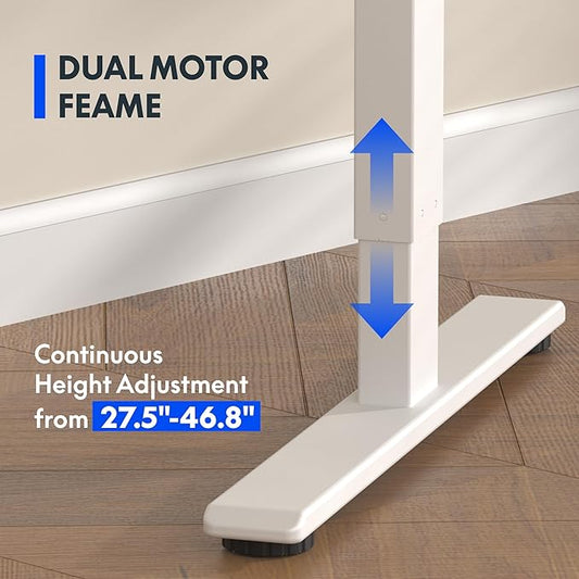 FLEXISPOT E3 Dual Motor Electric Standing Desk 60x24 Inch Whole-Piece Board Height Adjustable Electric Sit Stand Desk (White Frame + Mahogany Desktop, 2 Packages)
