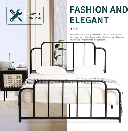 PINJU Metal Platform Bed Frame with Headboard and Footboard, Classic Style, Sturdy Metal Slats, No Box Spring Needed, Easy Installation (Black, Full)