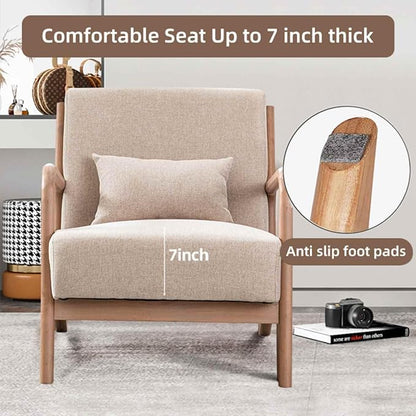 INZOY Mid-Century Modern Accent Chair Set of 2, Upholstered Living Room Chairs with Waist Cushion, Reading Armchair for Bedroom Sunroom
