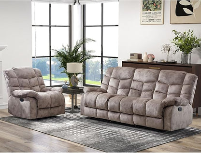 CANMOV Manual Recliner Chair, Single Reclining Sofa with Overstuffed Backrest and Armrest for Living Room, Bedroom Furniture, Light Brown