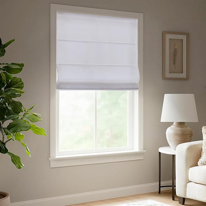 Madison Park Galen Matte White Cordless Roman Shades - Fabric Privacy Single Panel Darkening, Energy Efficient, Thermal Insulated Window Blind Treatment, for Home, Living Room Decor, 39" W x 64" H