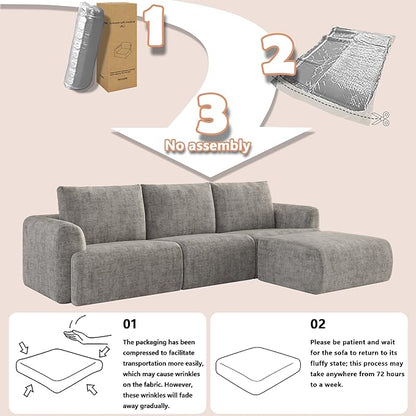 EASE MOOSE Sectional Cloud Couch for Living Room, L-Shaped Modular Boneless Sofa, Modern Cloud Sofa with Fluffy Foam, Oversized 4-Seater Deep Sofas with Ottoman for Apartment, Chenille (Light Grey)