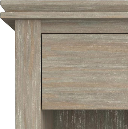 SIMPLIHOME Artisan Bedside Table - 24 inch Wide Solid Wood Nightstand Table in Distressed Grey, Contemporary Bedroom Side or End Table with 1 Drawer, Open Shelf Storage and Bronze Knobs