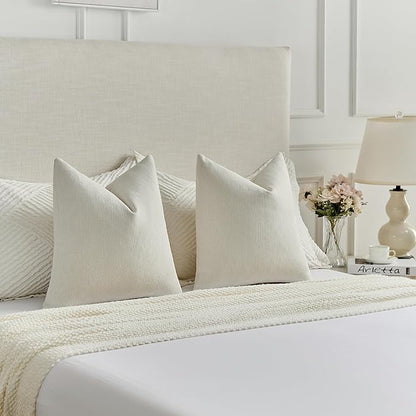 FUTEI Cream Chenille Decorative Throw Pillow Covers 12x20 Inch Set of 2,Soft Cozy Faux Linen Textured Lumbar Pillow Cases,Farmhouse Home Decor for Couch Living Room