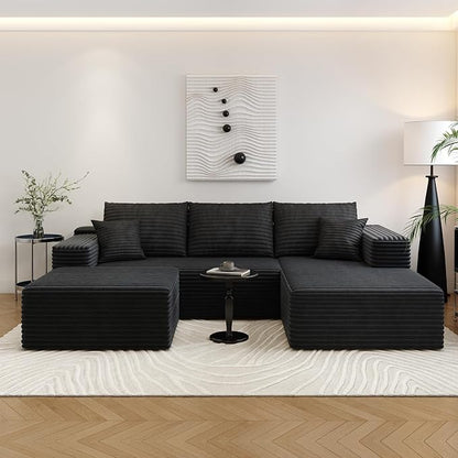 107.5" Cloud Sectional Couch with 1 Ottoman,Modern Modular Sofa with Deep Seat, Comfort U Shaped Sofa Couches for Living Room Bedroom Apartments,No Assembly Required, (Black,Right Facing Chaise)