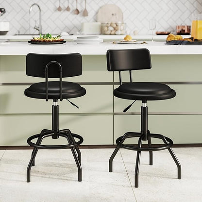 COSTWAY Adjustable Height Bar Stools Set of 2, 360 Degree Swivel, Modern Guitar Stool for High Ergonomic Seating, with PU Leather Cushion, Heavy Duty Steel Frame for Bar, Shop and Music, Garage, Black