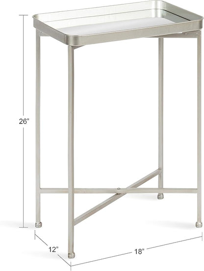 Kate and Laurel Celia Modern Mirrored Tray Side Table, 18 x 12 x 26, Silver, Foldable Rectangular End Table for Storage and Display