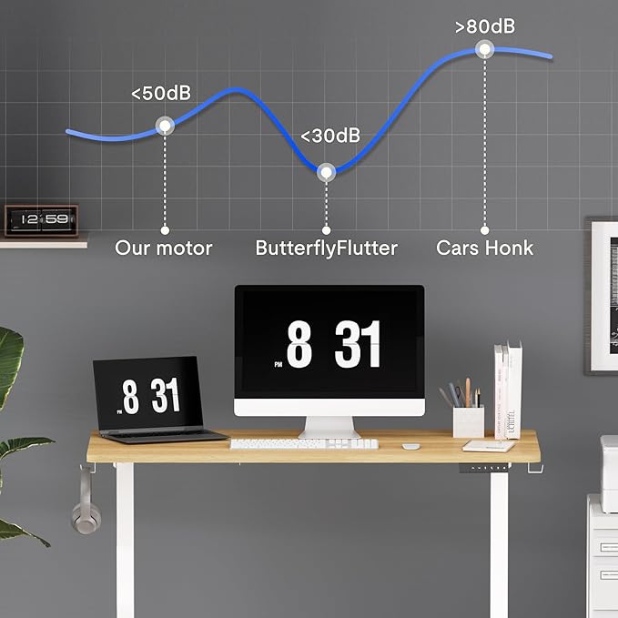 FLEXISPOT Standing Desk Electric Height Adjustable Desk with 63 x 24 Inches Splice Board, Ergonomic Memory Controller, Maple Top + White Frame