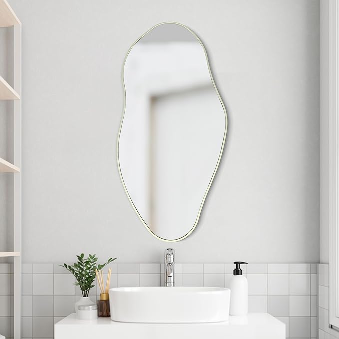 JONATHAN Y MIR200C Everly 20 in. W x 42 in. H Large Irregular Framed Decorative Wall Mirror, for Bathroom, Living Room, Bedroom, Sage Gren