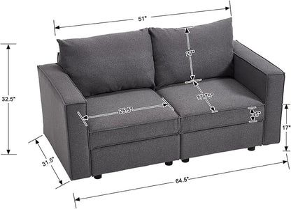 64.5 inch Loveseat, Small Modular Sectional Linen Fabric Sofa Set, Modern Convertible Comfortable Sofa Couch for Living Room/Apartment, Grey