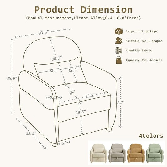 33.5" Accent Chair with Seat Storage Modern Reading Chair Accent Chairs for Living Room Armchair Bedroom,Apartment (Beige, 33.5")