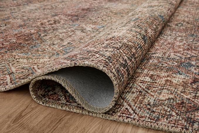 Loloi Amber Lewis Billie Collection, Aqua & Rust 7'-6" x 9'-6" Area Rug – Antique & Distressed Accent Rugs for Living Room, Bedroom, Entryway & Hallway, No Shed High Traffic Area Home Decor Rug