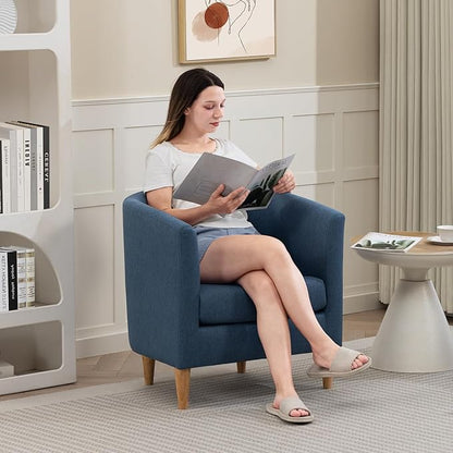 Accent Barrel Chairs Set of 2, Modern Comfy Living Room Chairs with Armrest Small Reading Chair with Cozy Soft Padded for Bedroom Reception Room Cafe, Blue