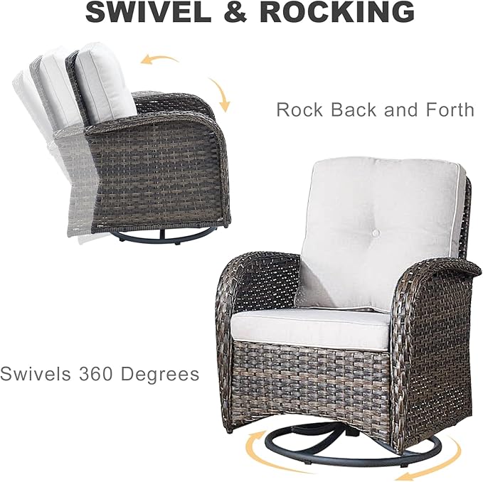 HUMMUH Patio Furniture 7-Piece PE Wicker Outdoor Conversation Set,All-Weather Rattan Swivel Chairs with Ottomans Glider Loveseat for Backyard,Poolside,Deck