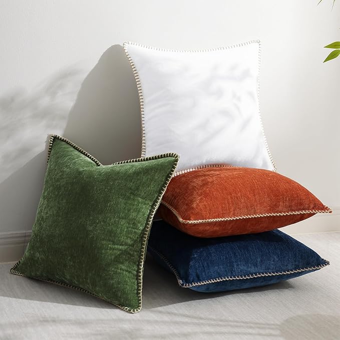 decorUhome Christmas Chenille Soft Throw Pillow Covers 12x20 Set of 2, Lumbar Velvet Farmhouse Neutral Decorative Euro Fall Pillow Covers with Stitched Edge for Couch Sofa Bed Home Decor, Forest Elf