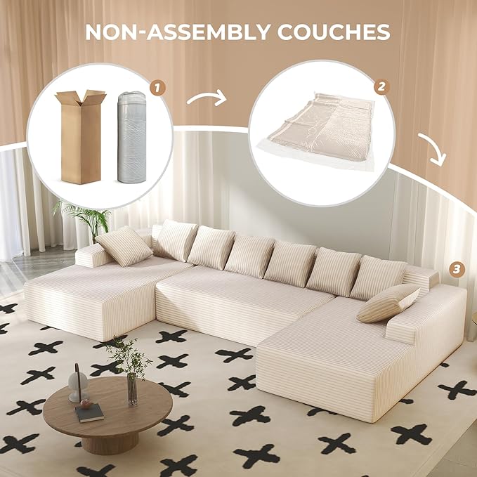 131'' Cloud Sectional Couches with Chaise Lounge, U-Shaped No Assembly Required Deep Seat Modular Sofa for Living Room 1PCS, Bedroom