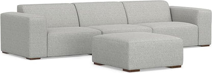 SIMPLIHOME Rex Modular Sofa and Ottoman Set in 100% Recycled Polyester Tightly Woven Performance Fabric, Pale Grey, 122-inch-wide 3-Seater Couch and Matching 34-inch-wide Ottoman for Living Room